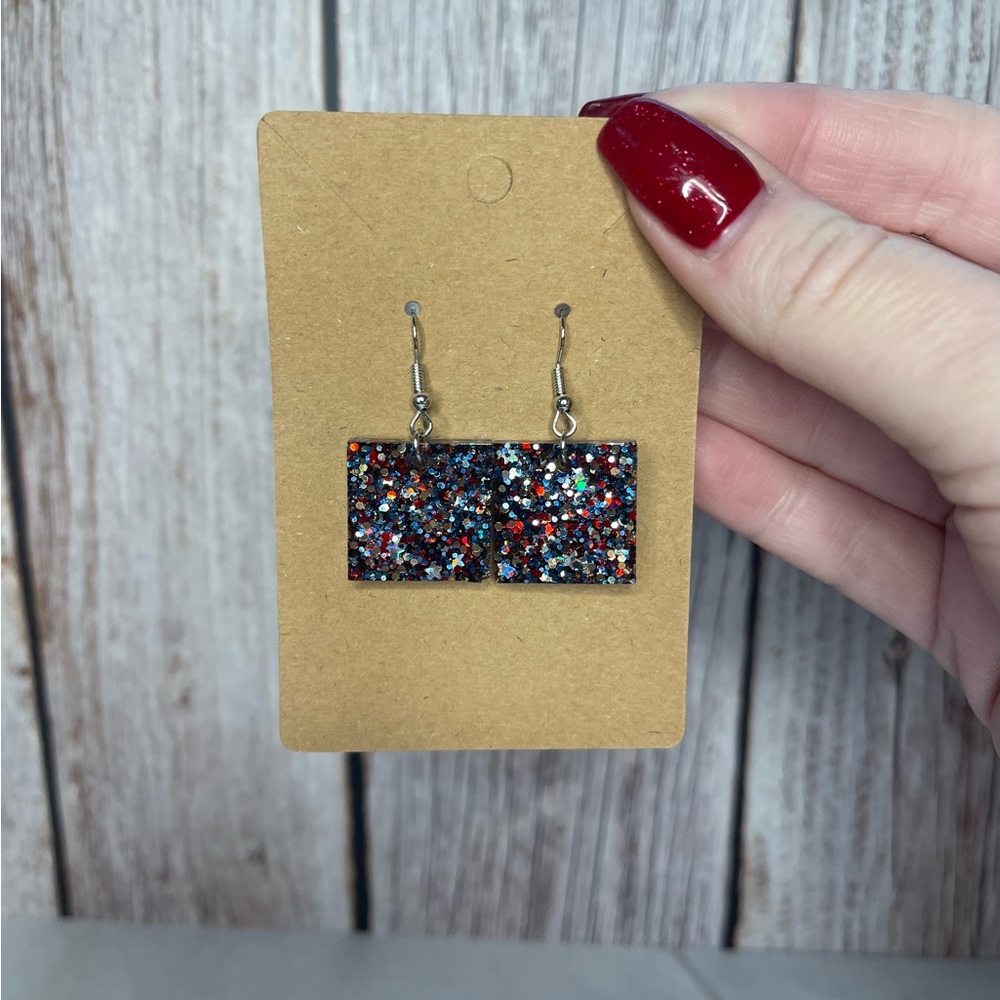 Handmade Patriotic Rectangle Resin Earrings